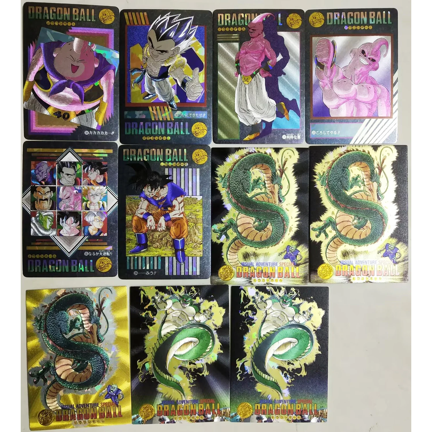 54+5Pcs/set Dragon Ball Z Super Saiyan Goku Gohan Trunks Majin Buu Cell Texture Flash Cards Classic Anime Collection Cards Toys