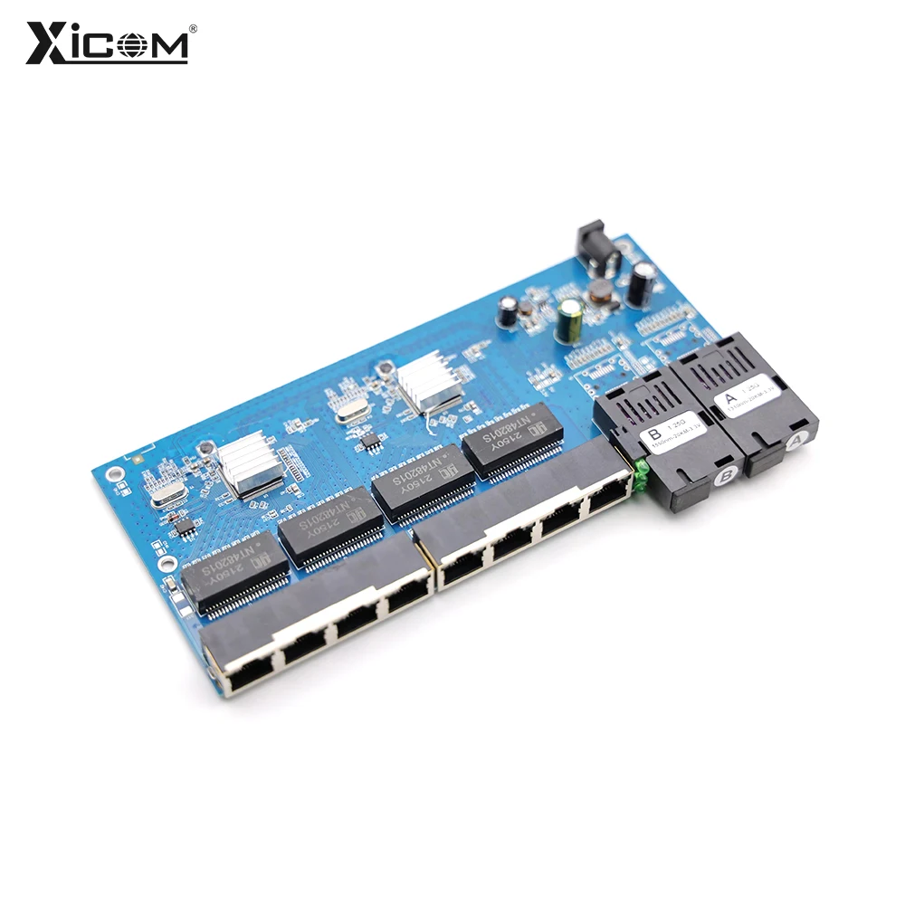 100/1000M Reverse POE Fiber Ethernet Switch 20km 2F8E Gigabit PCBA placa metro Optic Media Converter Board Output12V 1310/1550nm