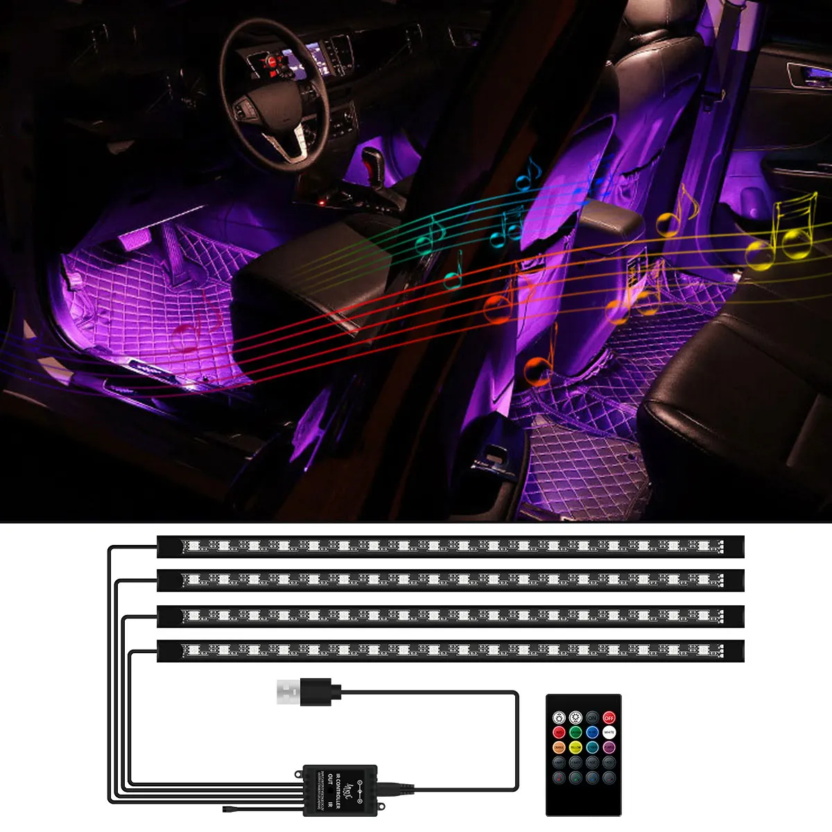 Neon 48 72 LED Car Interior Ambient Foot Light with USB Wireless