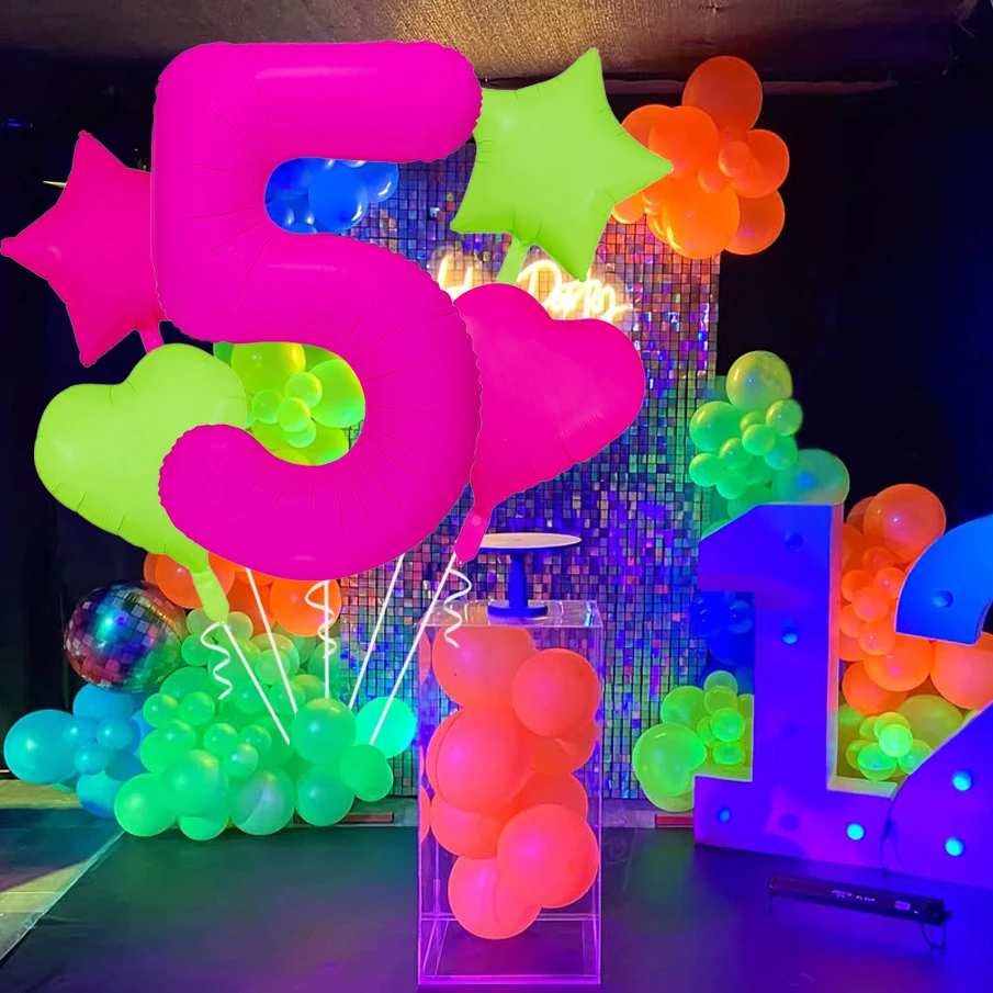 Neon-Fluoreszierendes Digitales Ballon-Set 1-9 Fünfzackiger Stern Herzförmige Ballons für Geburtstags- und Abschlussfeier-Dekoration
