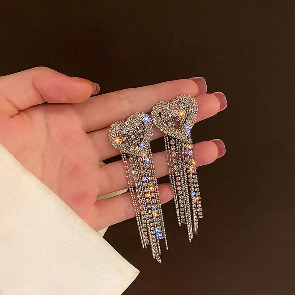 Drop Earrings Dangle Earrings Crystal Earrings Long Earrings Crystal Tassel Earrings Long Crystal Tassel Drop Earrings for Women Rhinestone Shiny Hanging Dangle Earrings Wedding Party Jewelry Gift