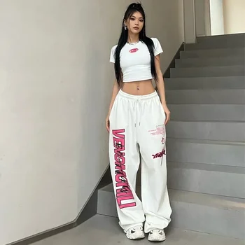 Coreano Y2K Streetwear Pantaloni sportivi da jogging bianchi Pantaloni sportivi Harajuku da donna Pantaloni larghi con lettera Hip Hop oversize 1
