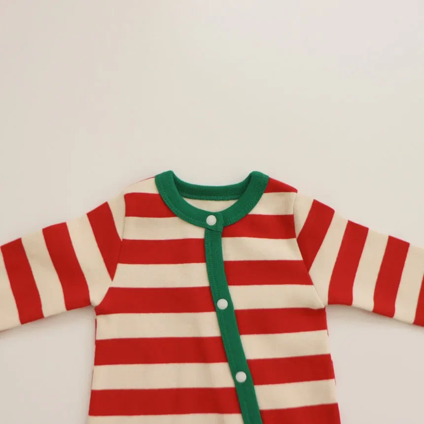 Christmas Baby Romper For 6-24Months Infant Boys Jumpsuit Girls Clothes Autumn New Style Striped Cotton Newborn with Caps