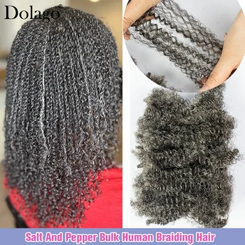 Human Hair Braiding Hair Afro Kinky Curly Bulk Human Hair Micro Locs Bulk For Braiding 4C Salt And Pepper Braids Hair Extensions 1