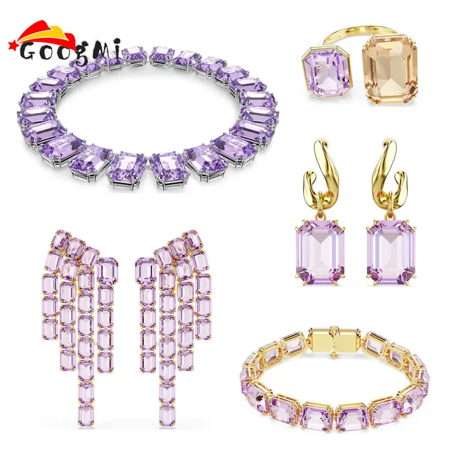 Parure de bijoux fins pour femme 2026 originale haut de gamme en cristal taillé : collier, bracelet, boucles d'oreilles, bague ouverte – Accessoires de fiançailles romantiques 1