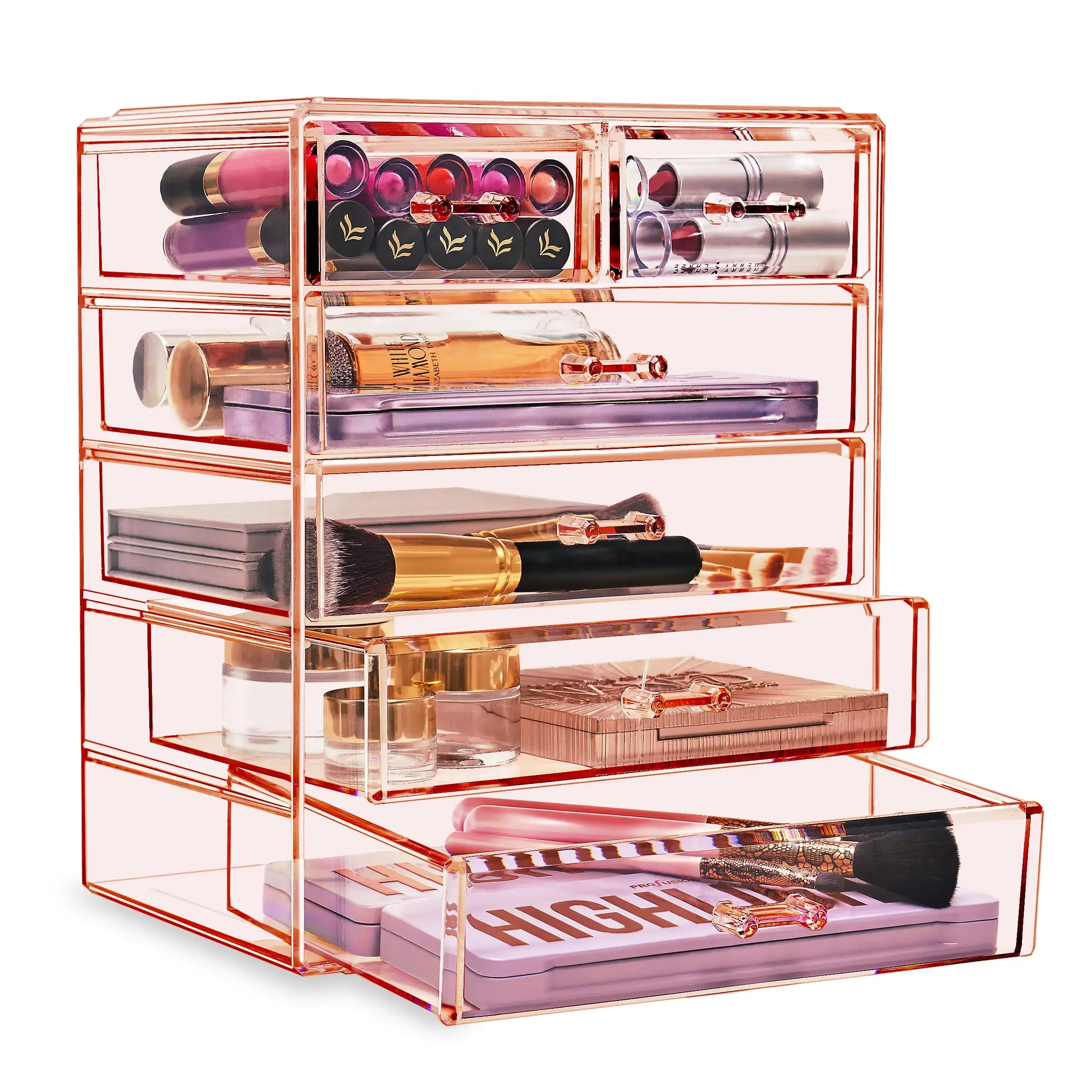 

Cosmetics Makeup and Jewelry Big Storage Case Display - Stylish Vanity, Bathroom Case (4 Large, 2 Small Drawers, Purple)