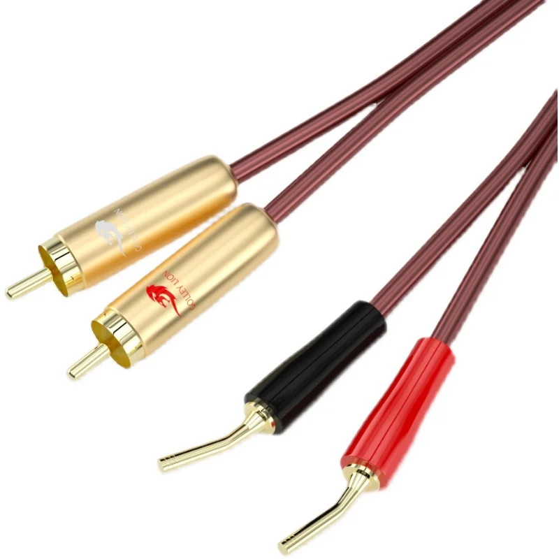 Hifi OFC 액티브 스피커 케이블, 듀얼 RCA-듀얼 바나나 스페이드 플러그, 서브 우퍼 AMP 사운드박스 케이블용 2Y 2.0 핀, 1M, 2M, 3M, 5M, 8M, 10M