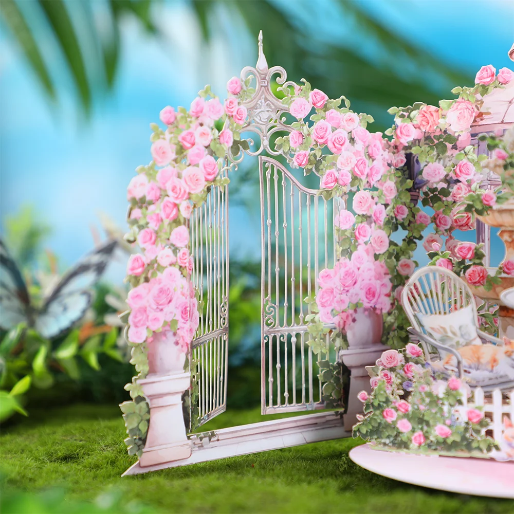 Pink Rose Garden Pop-Up Greeting Card – 3D Flower Birthday Anniversary Gift for Lover, ... - SKU PGC00852 - UGI Packaging