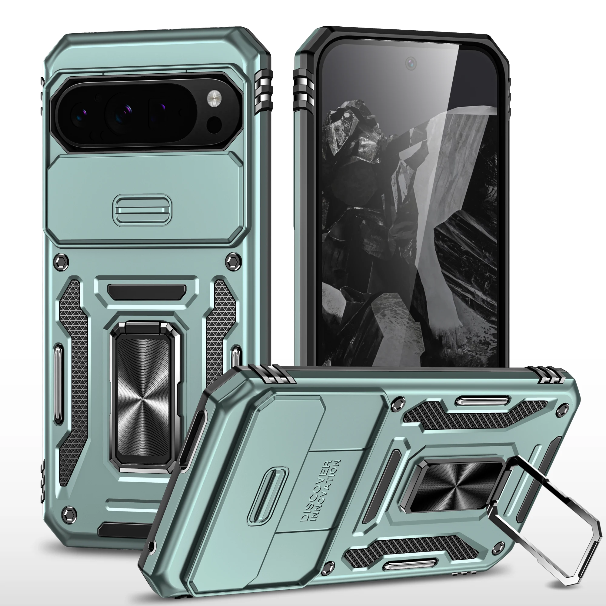 Enhanced Magnetic Ring Holder Armor Phone Case with Slide Camera Protector