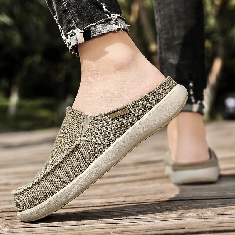 Canvas Slip Op Halve Schoenen Voor Heren 2022 Casual Slippers Voor Zomer Gratis Verzending Ademend Lichtgewicht Big Size 47 Zapatillas