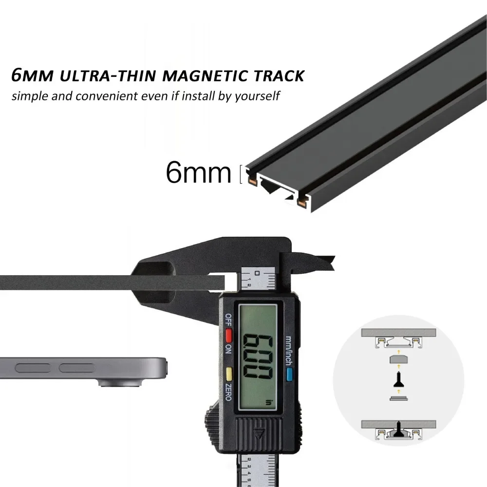 리모컨 LED 스마트 트랙 조명, 마그네틱 레일 조명, 초박형 6mm 표면 장착 천장 시스템 스포드라이트 투광 조명