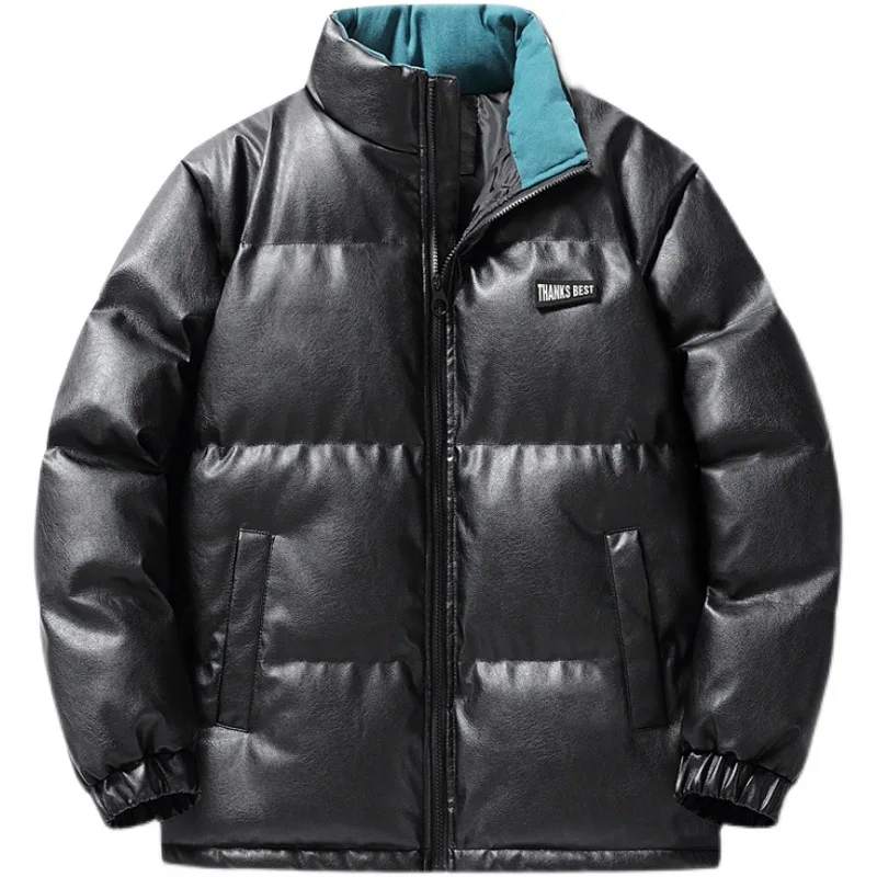 2023 New Winter Cold Resistant Cotton Coat Men's Loose Edition Stand Up Collar Warm Leather Coat