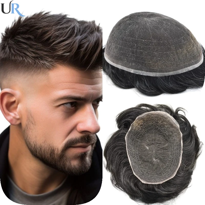 Human Hair Toupee For Men Full Lace Unit Breathable Male Capillary Prothesis