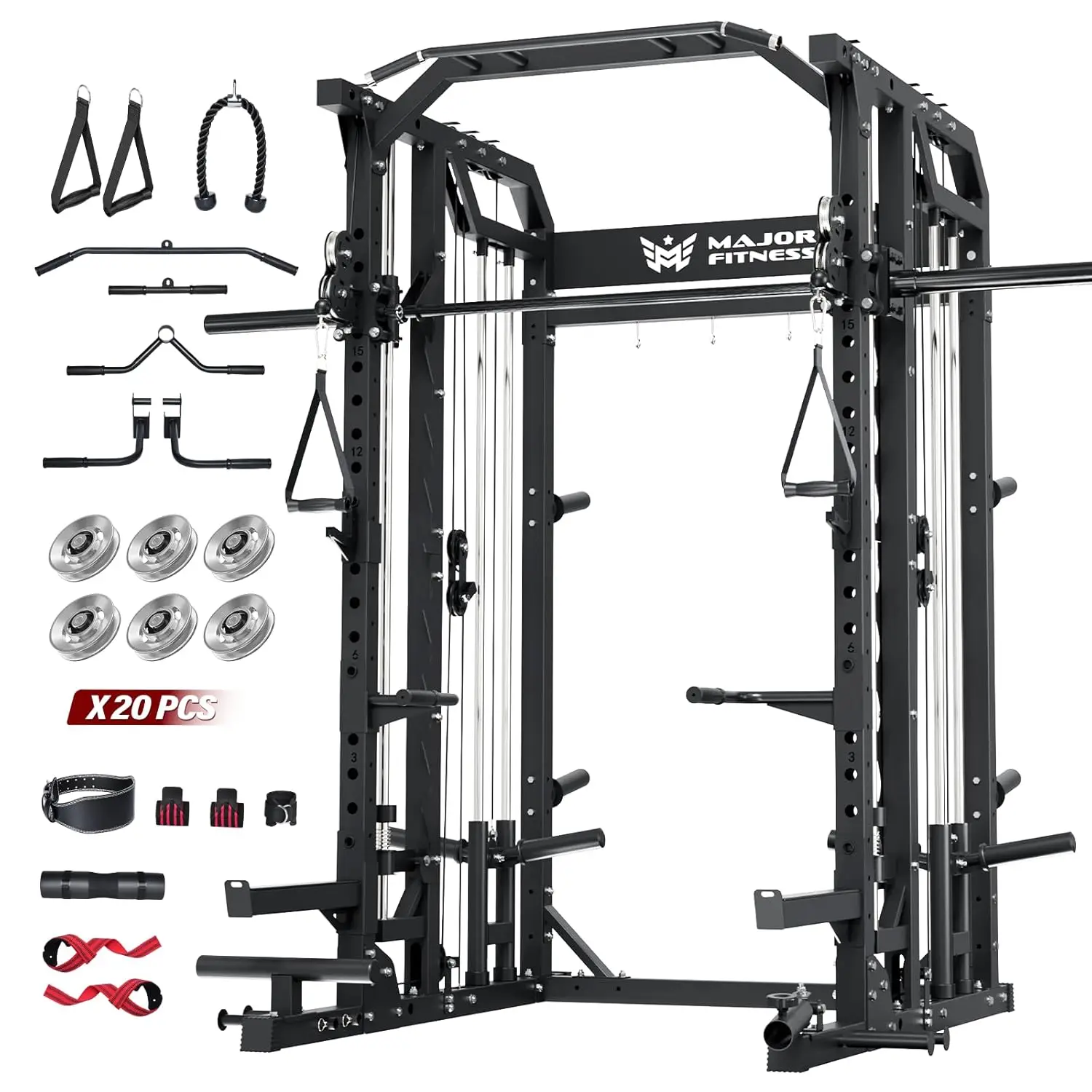 Smith Machine Home Gym Squat Rack Pulley Bar Dual LAT Pull-Down Cable Crossover Full Body Workout 300lb, Custom 1