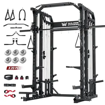Smith Machine Home Gym Squat Rack Pulley Bar Dual LAT Pull-Down Cable Crossover Full Body Workout 300lb, Custom 1