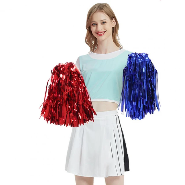 Cheerleading Pom Poms（Red）, 2pcs Blue Metallic Foil Pompoms