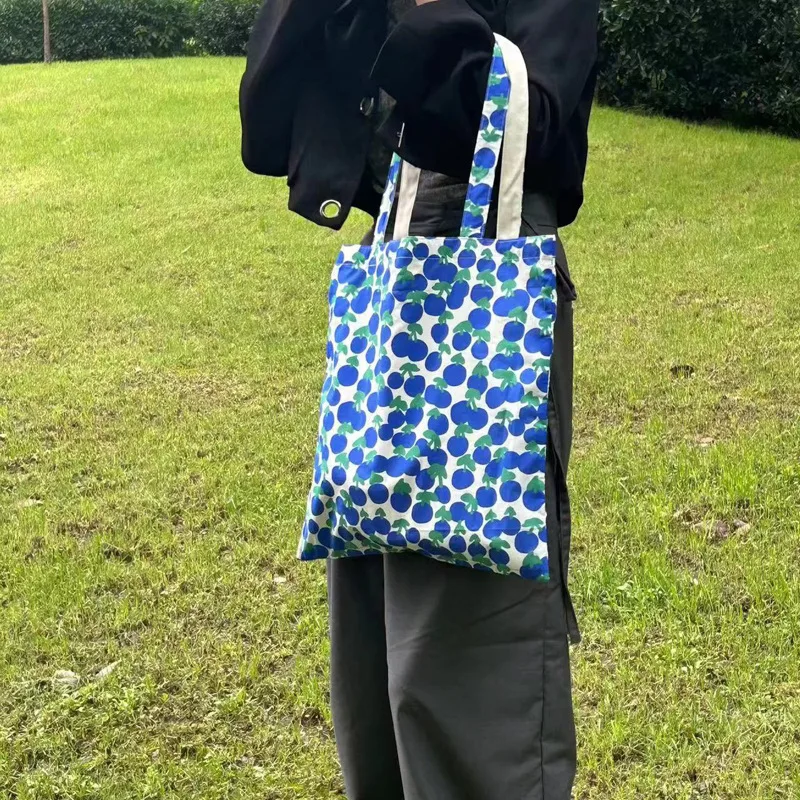 Summer New Fruit Printed Shoulder Bag Large Capacity Handbag Canvas Retro Square Casual Storage Bag Fashion Shopper All-match