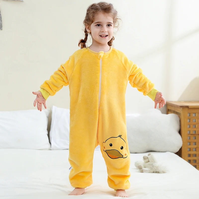 MICHLEY Duck Flamingo Bird Flannel Children Baby Sleeping Bag Sack Winter Clothes Toddler Sleepsack Pajamas For Girls Boys 1-7T