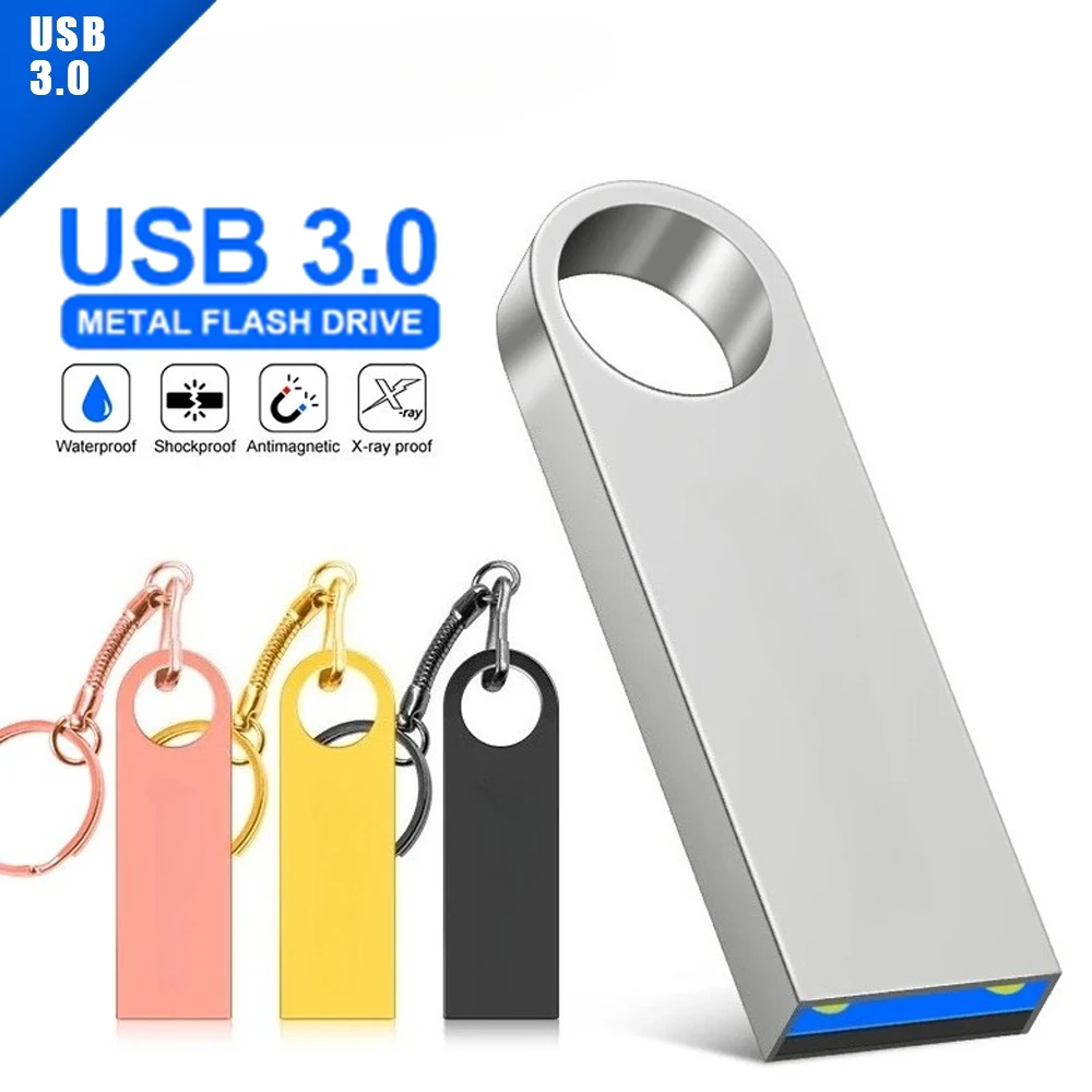 금속 USB 3.0 플래시 드라이브 128GB 64GB 실버 고속 펜 드라이브 32GB 16GB 방수 메모리 스틱 키체인 U ...