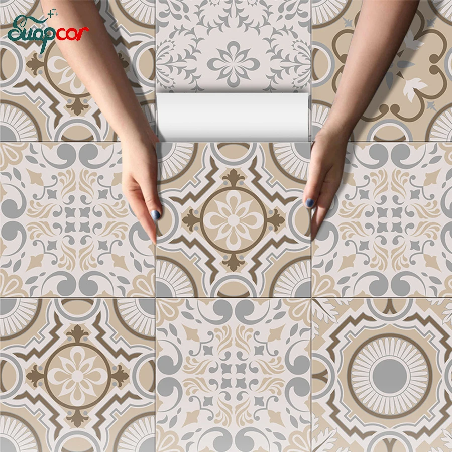 Self-Adhesive Floor Sticker Kitchen Bathroom Wallpaper Wall Decal Tile Matte Waterproof Film Living Room Decoration 20x20cm/5pcs