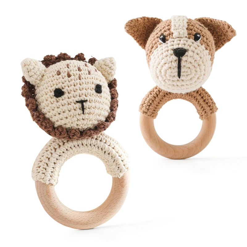 Baby Music Rattle Teether Toys Newborn Crochet Lion Dog Wooden Ring Bracelet Rattle Soother Teethering Toys Handmade Kids baby toys baby rattle toys hanging rattles toy ball rattle toy plush rattle toy