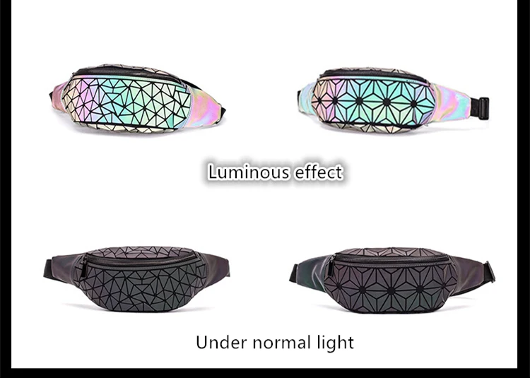 Damen-Mode-Gürteltasche mit holografischem Geometrischem Muster, leuchtend, faltbar, als Brust- oder Umhängetasche tragbar – Detail 1