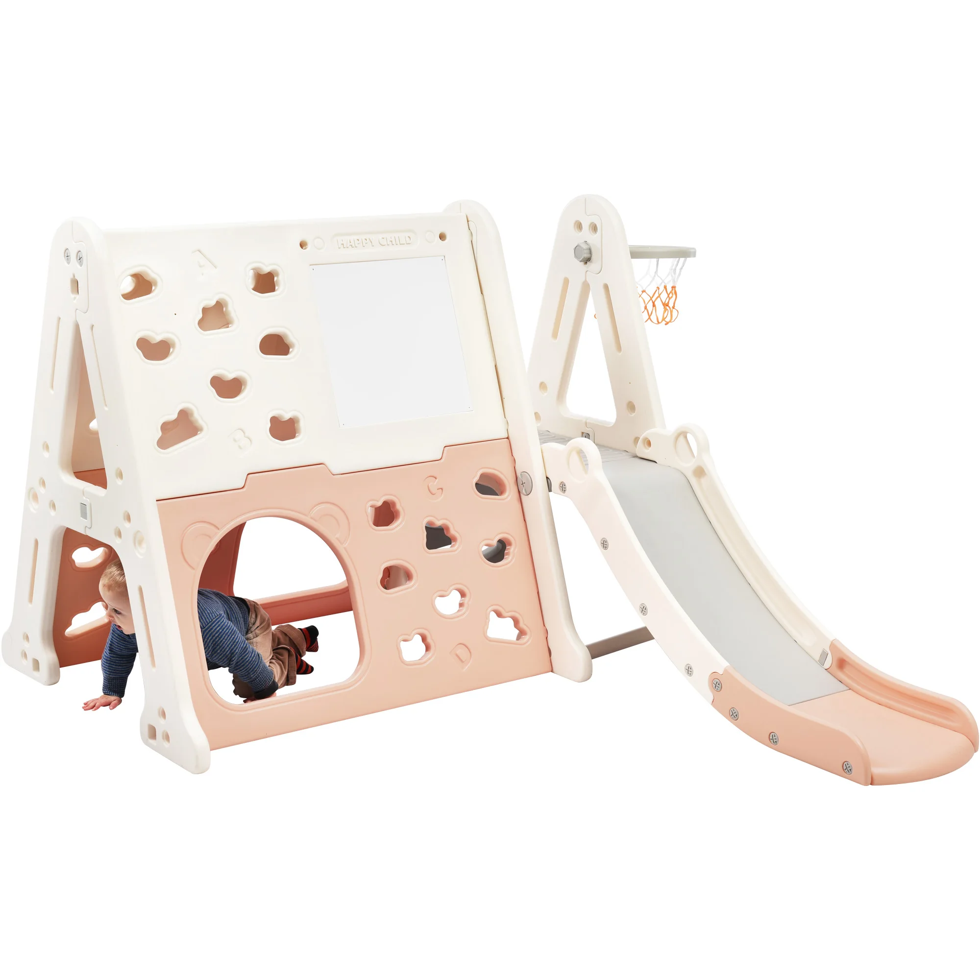 

7-in-1 Toddler Climber and Slide Set Kids Playground Climber Slide Playset with Tunnel, Climber, Whiteboard,Toy Building Block B