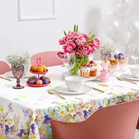 Colorful Eggs Bunny Table Cover Flower Rectangle Tablecloth Easter Decor Outdoor Holiday Party Home Kitchen Dining Table Decor 2