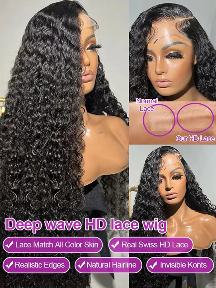 100% Human Hair 13x6 HD Deep Wave Lace Frontal Wigs 13x4 Water Curly 5x5 Glueless Lace Front Wig 30 40 Inch Kinky Closure WearGo