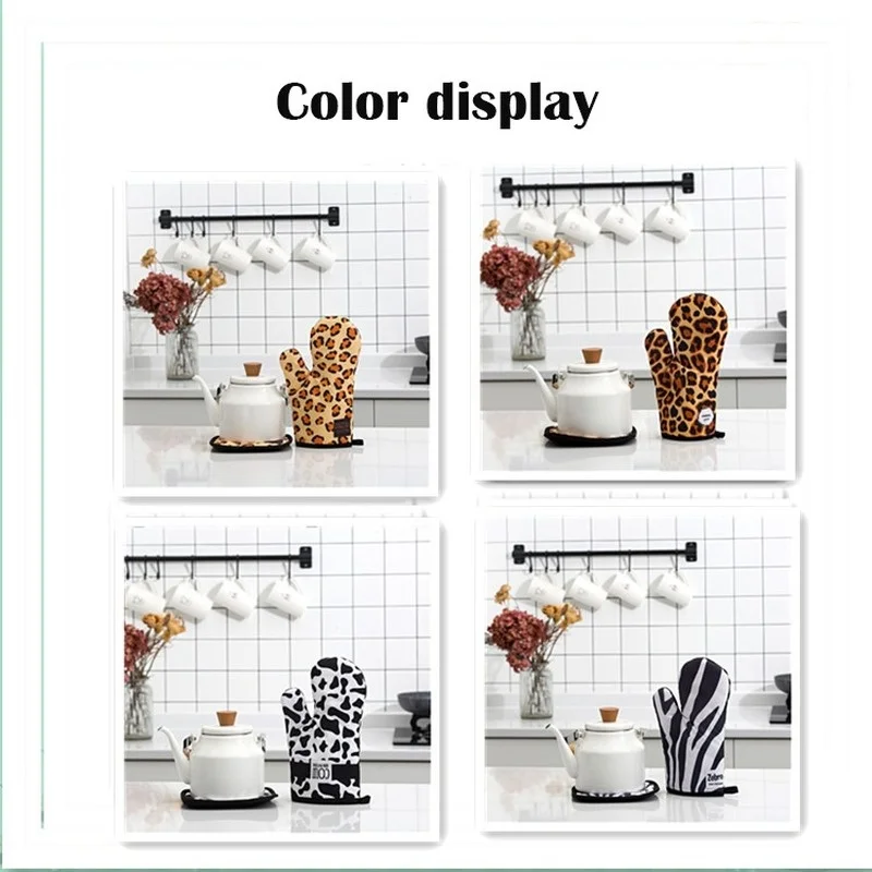 Kitchen Gloves Insulated Leopard Print Pad Microwave Gloves Oven Barbecue Rack Potholders Oven Mitts 2Pcs/Set
