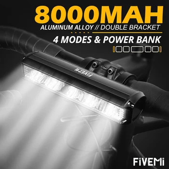 Fivemi 5LED Luce anteriore per bicicletta 8000mAh Torcia impermeabile per esterni Ricarica USB MTB Lampada per ciclismo su strada Accessori Fanale posteriore