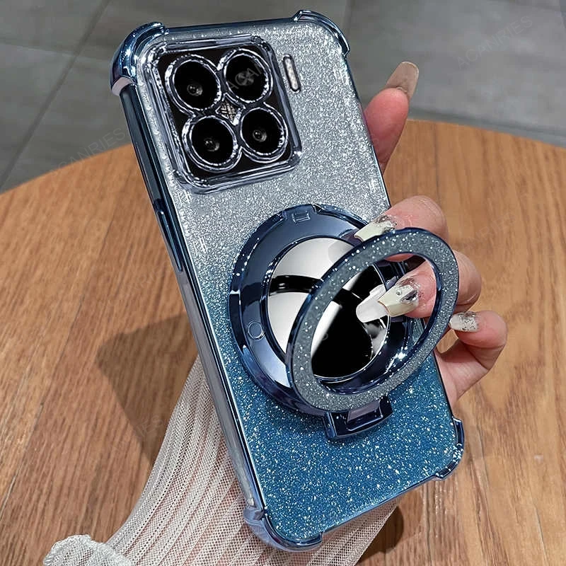 Four-Corner Anti-Shock Plating Case with Makeup Mirror Stand Cover