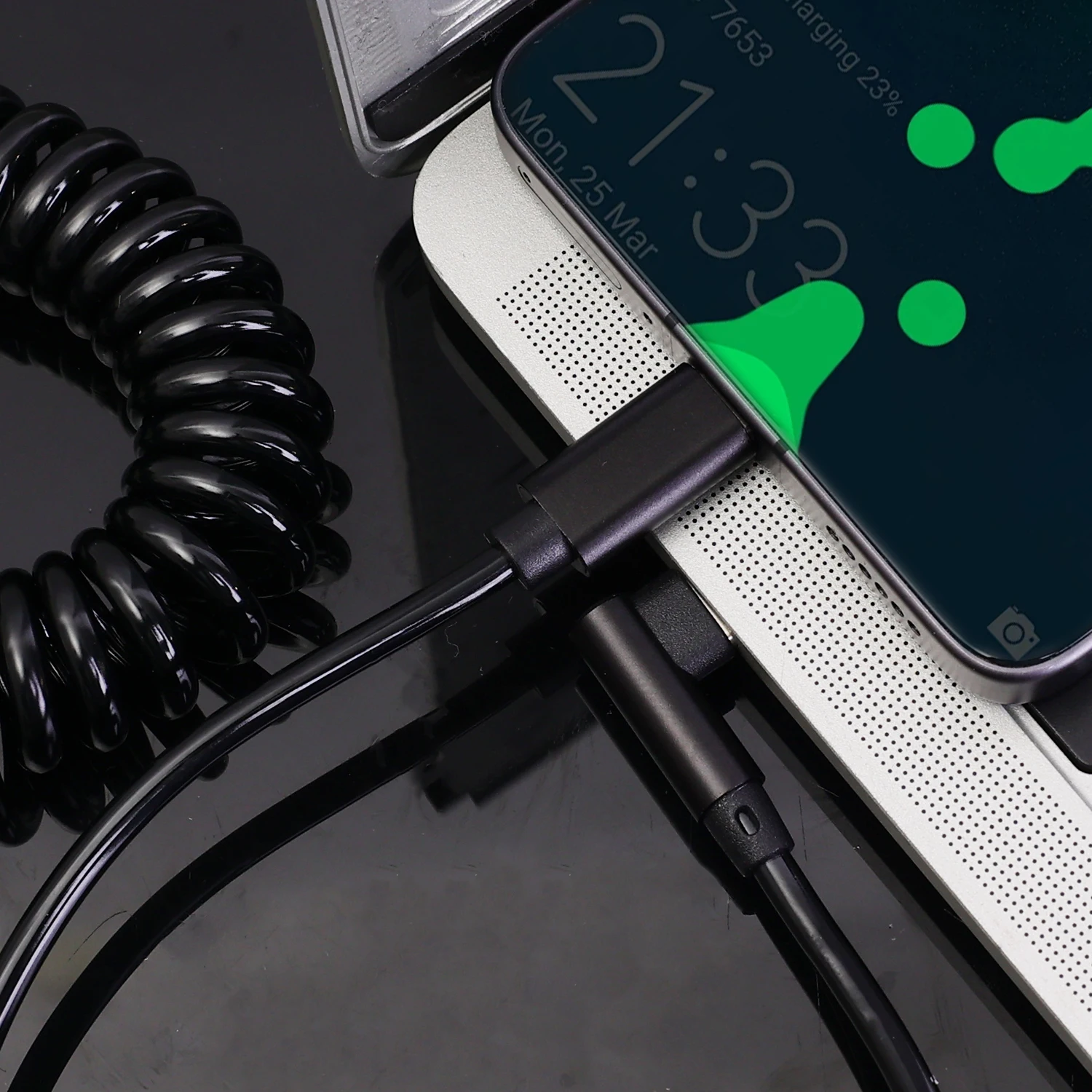 High-Power Coiled USB-C to C 90° Right Angle Quick Charge Data Cable