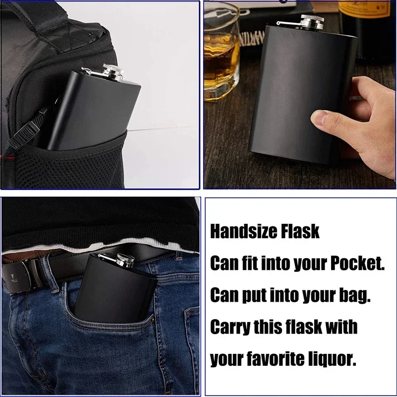6oz Matte Black Hip Flask With Funnel Pocket Hip Flask Stainless Steel Leak-Proof Alcohol Whiskey Wine Pot Hip Flask Drinkware