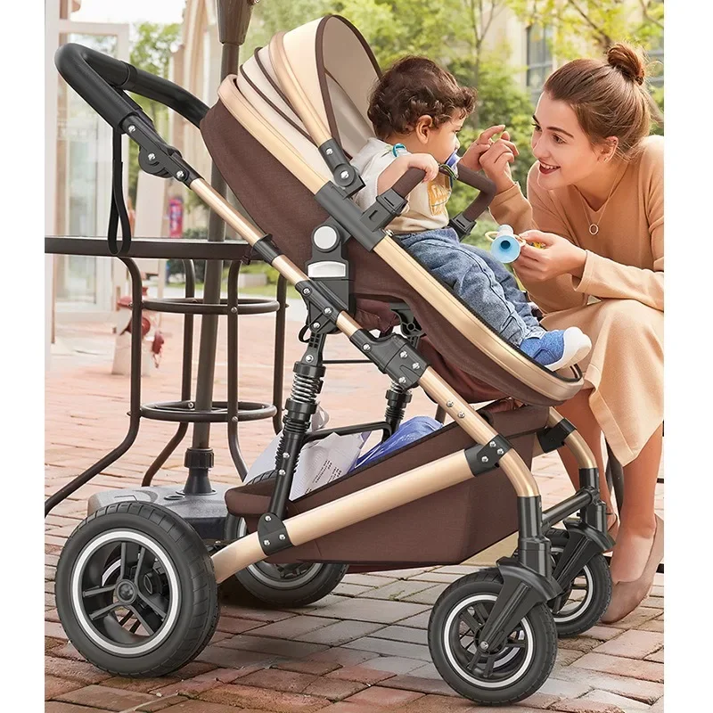 High-view baby strollers, portable folding suspension baby strollers, children's can sit or lie on