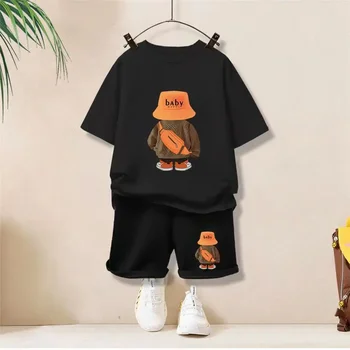 Summer Baby Girls Clothes Set Children Boy Cartoon Bear Tshirts and Shorts 2 Pieces Suit Kid Casual Top Bottom Outfit Tracksuit 1