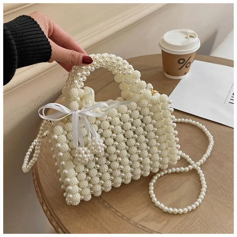 Bolso de noche con cuentas de cristal, bolso de mano de boda con cadena de perlas, hecho a mano, bolso de hombro, bolso de cena, nuevo