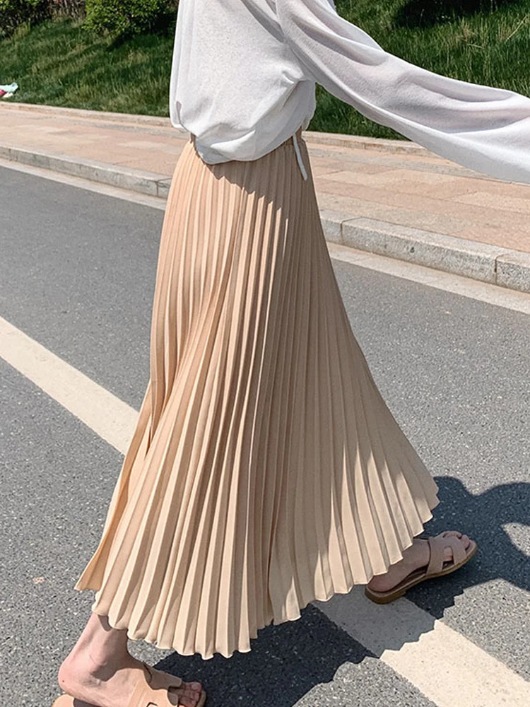 High Waisted Midi Skirt In Beige, MOE