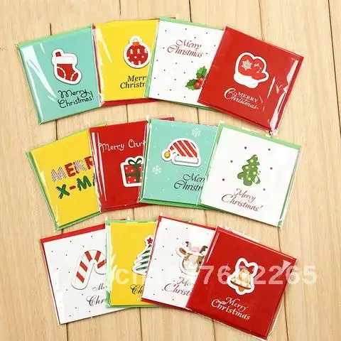 

12pcs Merry Christmas Cards Mini Deer Noel tree Greeting Cards Xmas Party New Year 2021 postcard Christmas Gift cards for Kids