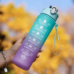 2 Liter Portable Water Bottle with Straw - Large Summer Hydration Sports Cup with Time Scale - 2.0L (Green purple - 900ml)
