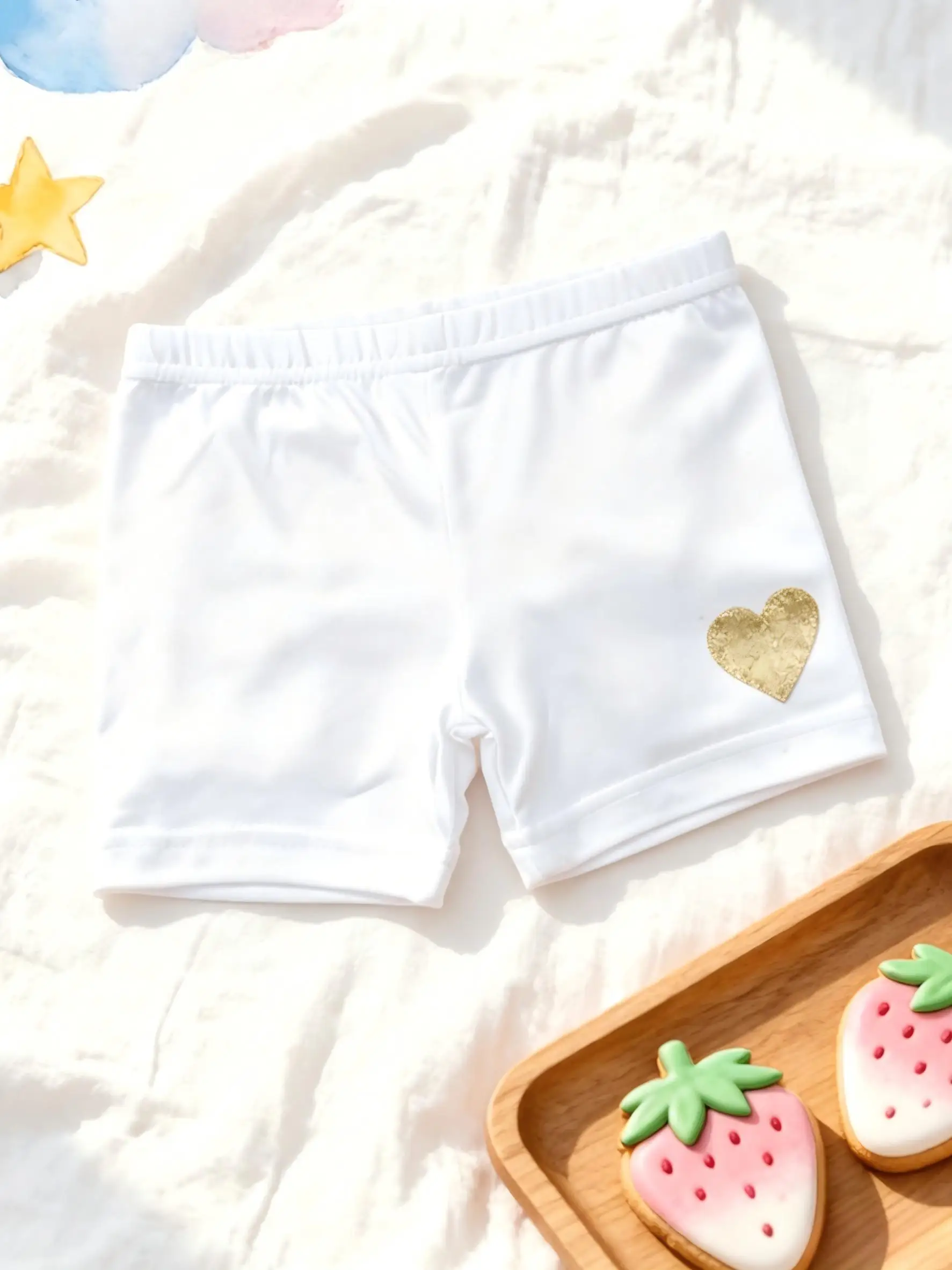 3Pcs 소녀 2-11Y 골드 하트 프린트 안전 자전거 반바지 폴리에스테르 스판덱스 탄성 언더 스커트 통기성 학교 데일리 캐주얼웨어