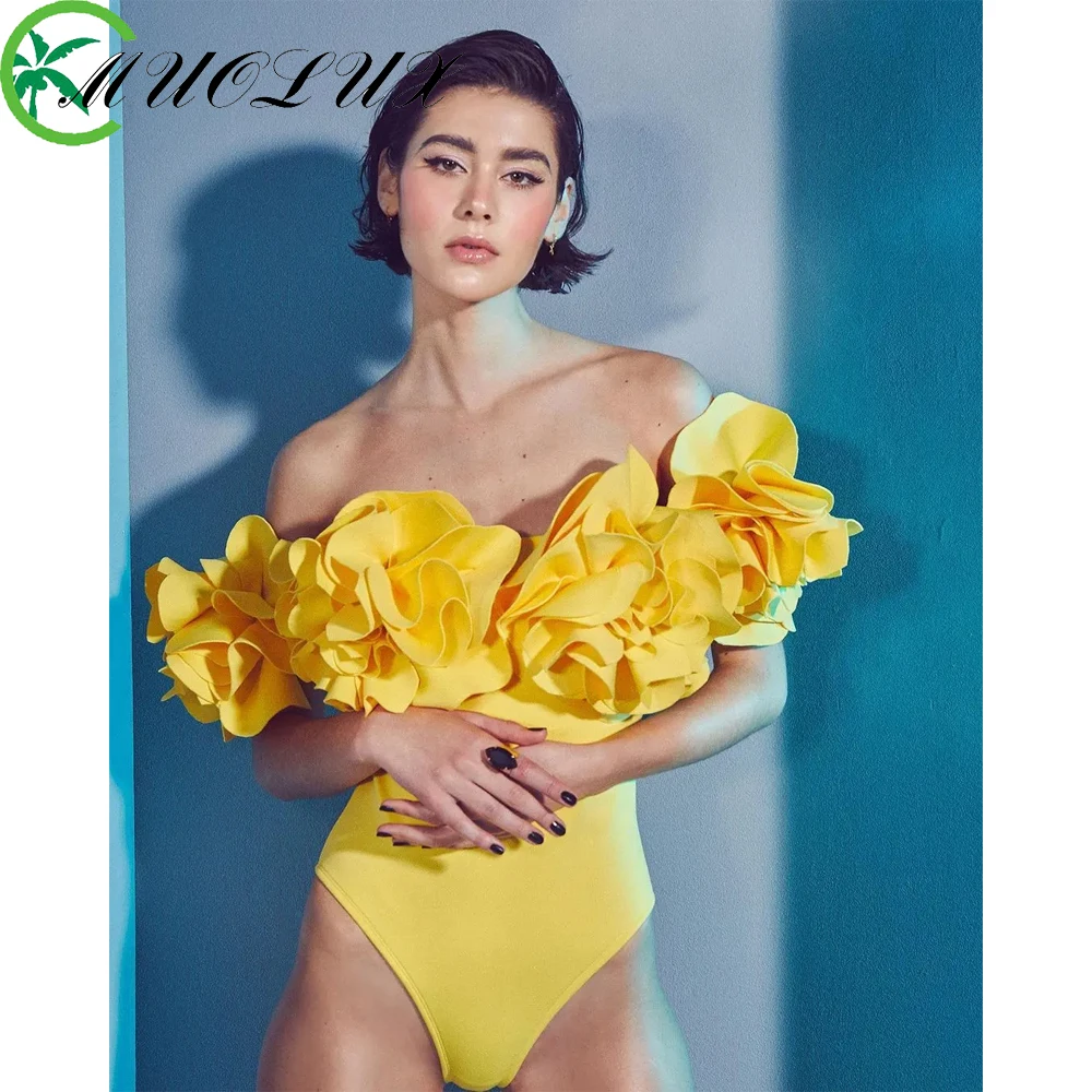 MUOLUX One Piece Women Floral Lace Up 2024 Push-Up Padded Bra White Swimsuit Swimwear Bathing Suit Beachwear Monokini Female