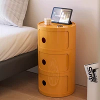 Table de chevet ronde en plastique avec tiroirs, boîte de rangement pratique, armoire de chevet, décor Chic pour chambre à coucher et salon 2
