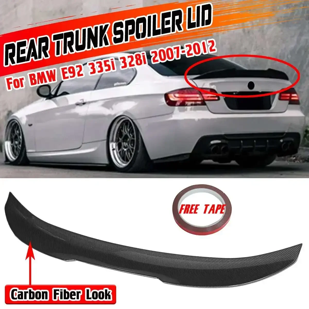 Nero/Fibra Di Carbonio Look Car Rear Trunk Boot Lip Spoiler Lip Per Bmw E92 335I 328I 2007-2012 Posteriore Boot Trunk Spoiler Lip Body Kit