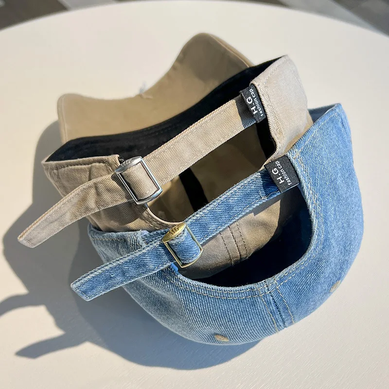 Vintage-Baseballmütze aus gewaschener Baumwolle mit besticktem Buchstaben, männliches Denim-Loch, verstellbar, einfarbig, lässig, trendig und stilvoll, für Herren – Detail 17