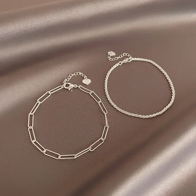New Fashion Silver Colour Double Layer Bracelet Sparkling Exquisite Simple Women Bracelet Fine Jewelry Accessories - Image 2