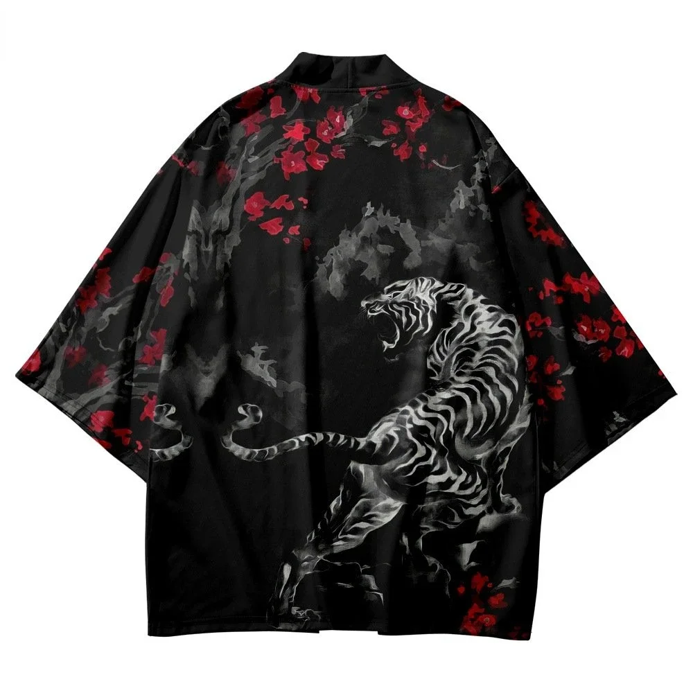 

Traditional Haori Tiger Print Cosplay Kimono 2024 Women Men Harajuku Japanese Beach Yukata Streetwear Cardigan Asian Clothing