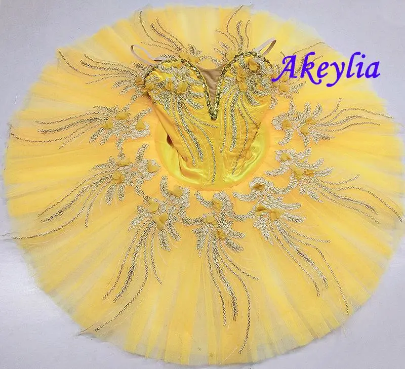 Yellow velvet gold flower fairy ballet tutu girls performance women pancake  professional stage Ballerina tutus women 7 layers