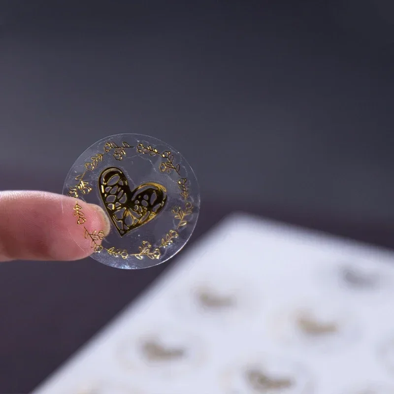 Bronzing Transparent Sealing Stickers Love Heart Round Gold Silver Black Envelop Candy Bag Lables for Baking Gift DIY 200Pcs/Set decorative labels stickers self adhesive stickers paper stickers adhesive stickers