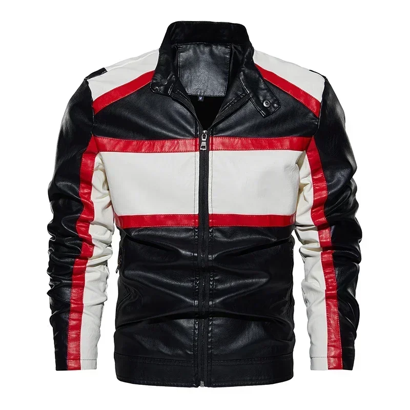 

Men Autumn Jacket Bomber Biker Zipper Motorcycle Faux Fur Coat Male Pilot Vintage Black Red PU Leather Jacket Clothing B01672